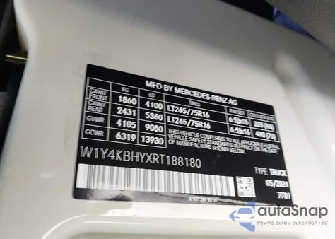 2024 Mercedes-Benz Sprinter 2500 Standard Roof 4-Cyl Diesel from USA, damaged, VIN W1Y4KBHYXRT188180